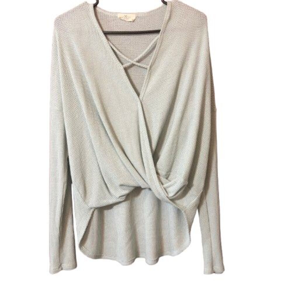 Hopely Womens Seafoam Green Long Sleeve V Neck Top Size Medium
